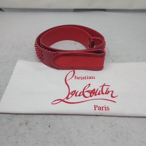 Christian Louboutin MENS LOUBI Red Logo Spike Studded Leather Belt - Picture 4 of 10